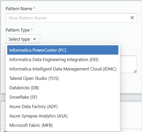 Integration types dropdown